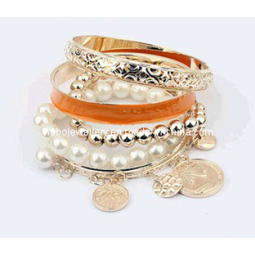 Enamel Bracelet Set with Coin Hanging Bracelet (XBL12621)